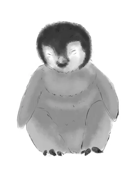 Mały Pingwin Cyfrowej Ilustracji Akwarela — Zdjęcie stockowe