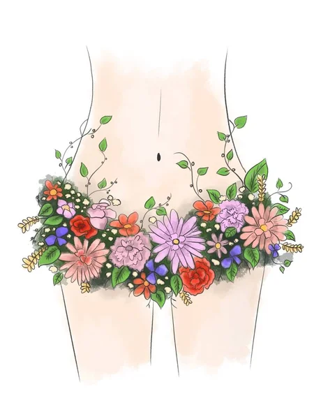 Den Del Kvinnlig Kropp Med Blommor Illustration — Stockfoto