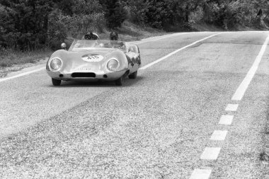URBINO - ITALY - JUN 16 - 2022 : LOTUS ELEVEN CLIMAX 1956 on an old racing car in rally Mille Miglia 2022 the famous italian