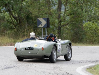 Tavoleto, İtalya. 16 Eylül 2023: AC ACE BRISTOL 1956 Coppa Nuvolari eski yarış