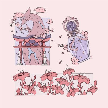 Inazuma 'nın estetik çizimi ve elektro görüş. Genshin Etki Oyunu.