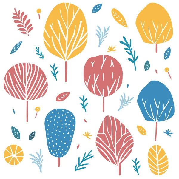 Bäume Und Pflanzen Kritzeln Handgezeichnete Muster Nette Gezeichnete Bäume Hintergrund — Stockvektor