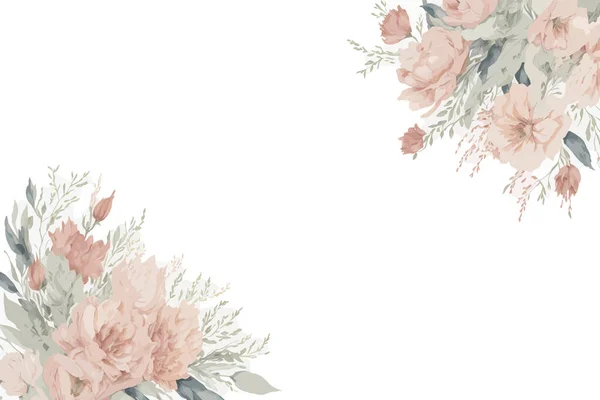 手は水彩の花のフレームと境界線を描いた 白い背景に隔離された水彩の花のバナー グリーティングカード 結婚式の招待状 固定などに使用できます — ストックベクタ