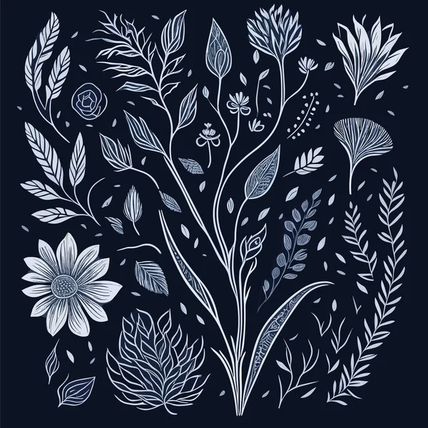 Εικονογράφηση Λουλουδιών Διάνυσμα Λουλούδια Floral Art Print Βοτανικά Στοιχεία Εικονογράφηση Αρχείου