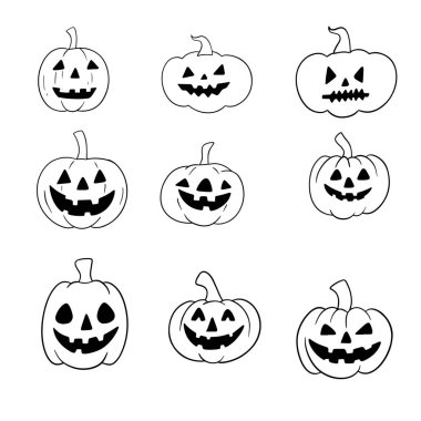 Bir çift Doodle balkabağı. El çizimi vektör illüstrasyonu