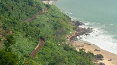 Denizin yanındaki ormanda demiryolu var. Yüksek kalite fotoğraf