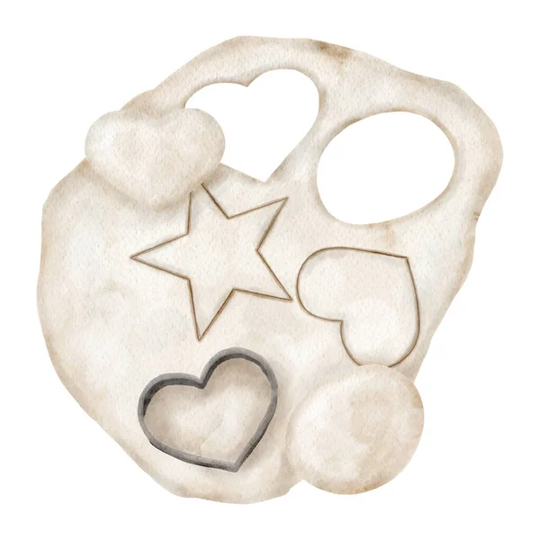 Watercolor Cutting Cookies Illustration Hand Drawn Rolled Dough Cookie Cutter — Fotografia de Stock