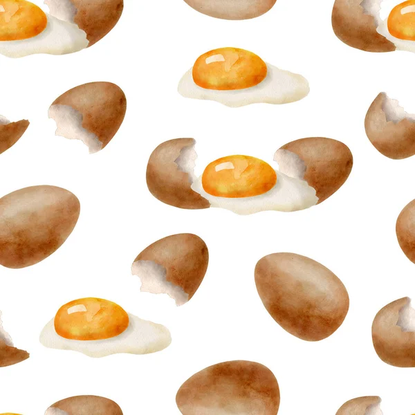 Huevos Acuarela Patrón Sin Costura Huevo Gallina Marrón Dibujado Mano —  Fotos de Stock