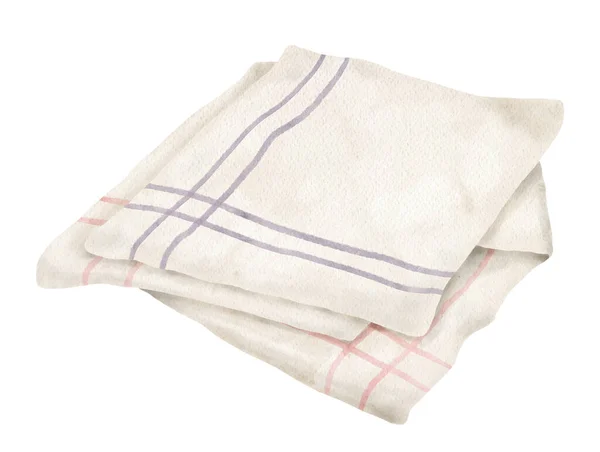 Aquarel Keuken Handdoek Illustratie Met Hand Getekende Witte Gestreepte Textielservet — Stockfoto