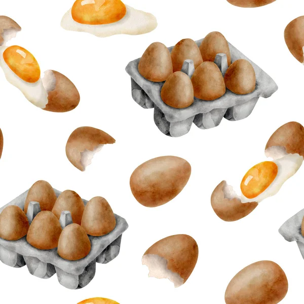 Huevos Acuarela Patrón Sin Costura Huevo Marrón Dibujado Mano Yema —  Fotos de Stock