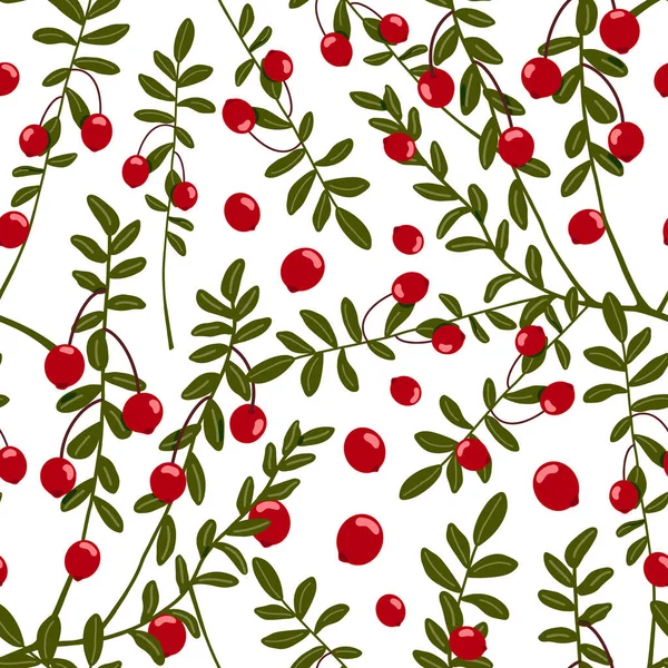 Cranberry Naadloos Patroon Noordelijke Rode Bessen Takken Met Bladeren Vector — Stockvector