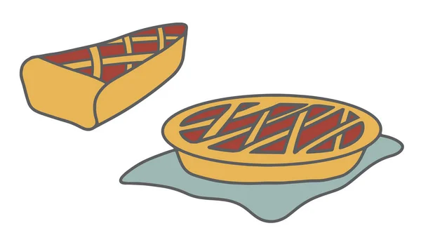 Doodle Pie Vektor Set Handgezeichnete Runde Gittertorte Und Tortenscheibe Mit — Stockvektor