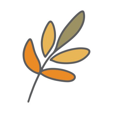 Doodle Güz, vektör çizimini bırakır. El çizimi, basit bir şekilde solmuş çiçek elementi. Boho renk paleti. Moda sonbahar yaprağı tasarımı beyaz arkaplanda izole edildi. Sarı dal çizimi