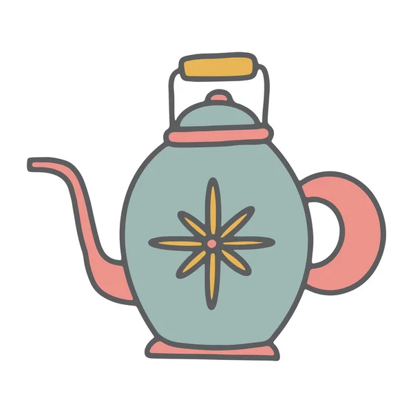Doodle Tea Pot Vector Illustration Hand Drawn Cute Kettle Flower — Stock Vector