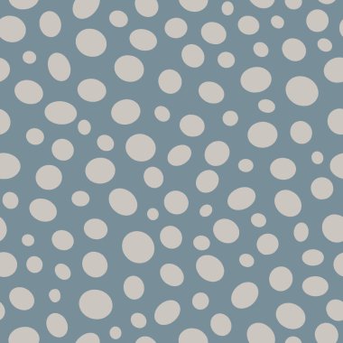 Vektör noktasız desen. Mavi zemin üzerinde gri daireler olan basit soyut tekrarlanan tasarım. Modern polka nokta süsü. Moda geometrik duvar kağıdı döşemesi