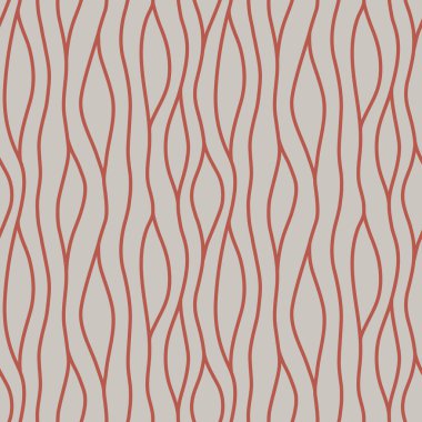 Gri arkaplan üzerinde kırmızı çizgiler olan soyut modern vektör deseni. Kıvrımlı dalgalı dikey çizgiler. Kumaşlar, duvar kağıtları ve baskılar için tekrarlanan basit bir tasarım. Klasik biçim illüstrasyonu