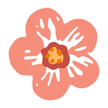 Vektör çiçek çizimi. Beyaz arka planda izole edilmiş boyalı fırça desenli neşeli, cesur pembe bir çiçek. Kağıtlar, tekstil, kırtasiye malzemeleri için sevimli, modern romantik çiçek elementi.