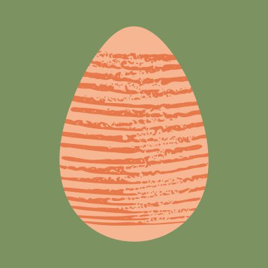 Pembe Paskalya yumurtası çizimi. Yeşil arka planda elle boyanmış fırça darbeleri ile dekore edilmiş modern desenli yumurta şekli. Düz çizgi film Mutlu Paskalyalar posteri. Kartlar için yumurta avı tasarımı, yazdırma