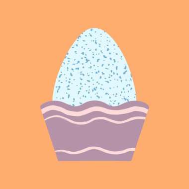 Bardak vektör illüstrasyonunda renkli yumurta. Paskalya yemeği dekoru. Elle boyanmış fırça darbeleriyle dekore edilmiş yumurta tutacağında servis edilen boyalı mavi yumurta. Mutlu Paskalya tasarımı. Paskalya yemeği.