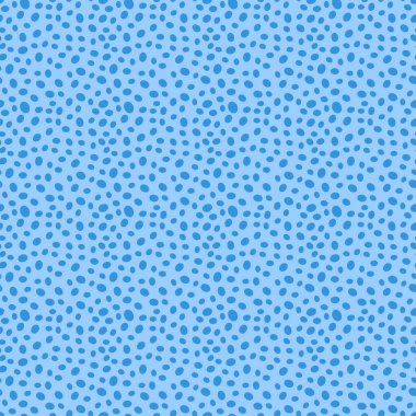 Mavi puantiyeli nokta vektörsüz desen çizimi. Açık mavi arkaplana dağılmış küçük düzensiz noktalar. Yağmur kiremit damlaları. Tekstil ve ambalaj kağıdı için modern, minimal geometrik tasarım