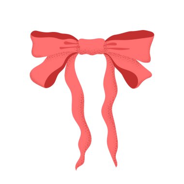 Kurdele yay vektör çizimi. Beyaz arkaplanda kırmızı yay düğümü izole edildi. Saç aksesuarı, parti tasarımı, modern düz dokulu doğum günü dekorasyonu için şık bir moda.