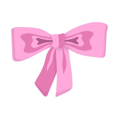 Kurdele yay vektör çizimi. Beyaz arka planda izole edilmiş hoş pembe bir düğüm. Zarif saç aksesuarı. Parti için moda coquette clipart, kız doğum günü kutlaması, bebek duş kartları