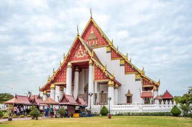 AYUTTHAYA,THAILAND - JANUARY 28,2023 - View at Buddhist Temple Wihan Phra Mongkhon Bophit in Ayutthaya. The Ayutthaya Kingdom existed  from 1351 to 1767.