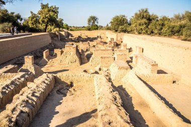 HARAPPA, PAKISTAN - 16 Şubat 2025 - Harappa arkeoloji sahasına bakın. Harappa Pakistan 'ın Punjab şehrinde bir arkeolojik sitedir.