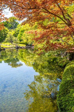 Japonya 'daki Himeji Kalesi yakınlarındaki Oyashiki parkına bak.