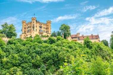 HOHENSCHWANGAU, ALMANY - 11 Temmuz 2025 Hohenschwangau Kalesi 'ne bakın. Hohenschwangau, Almanya 'da Bavyera eyaletinde yer alan bir şehirdir..