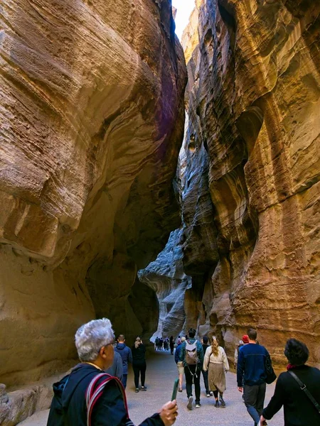Siq Cañón Escénico Que Sirve Como Entrada Antigua Ciudad Petra — Foto de Stock