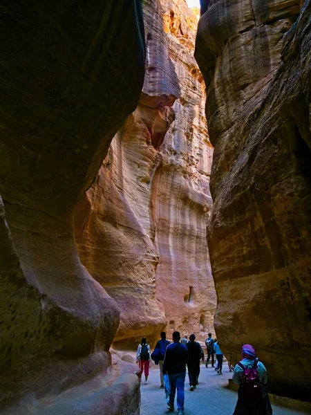Siq Pittoresque Canyon Servant Entrée Ancienne Ville Petra Jordanie Une — Photo