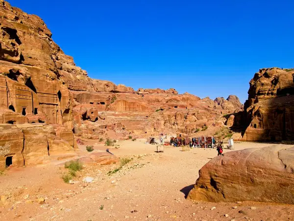 Fasadgatan Den Antika Staden Petra Jordanien Ett Världens Sju Underverk — Stockfoto