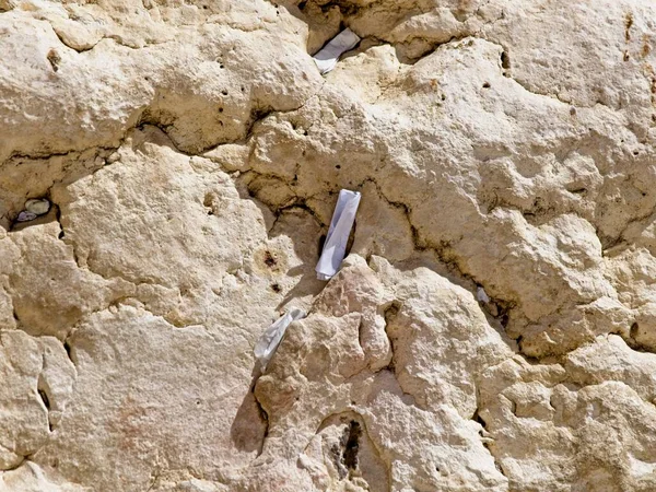 Batı Duvarı Nın Ağlama Duvarı Kudüs Srail Yarıklarına Yerleştirilmiş Notlarla — Stok fotoğraf
