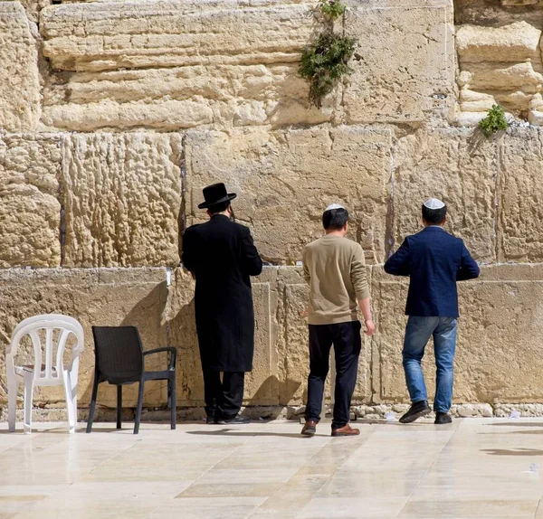 Los Hombres Están Orando Frente Muro Occidental Muro Los Lamentos — Foto de Stock