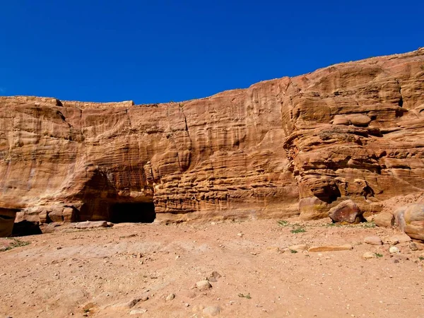 Οδός Facades Στην Αρχαία Πόλη Petra Ιορδανία Ένα Από Επτά — Φωτογραφία Αρχείου