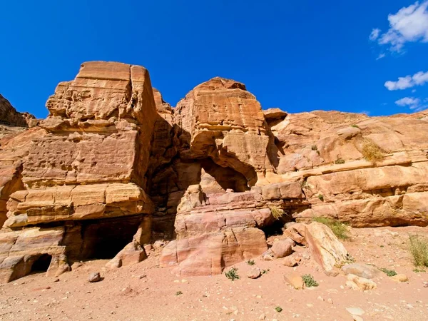 Ulica Fasad Starożytnym Mieście Petra Jordania Jeden Siedmiu Cudów Świata — Zdjęcie stockowe