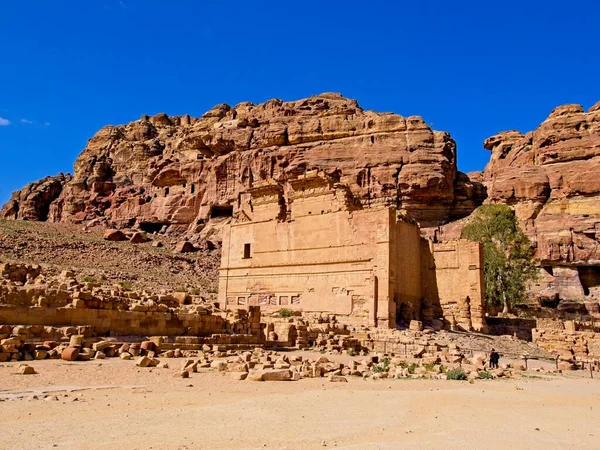 Antik Şehir Petra Ürdün Deki Colonnaded Street Facades Dünyanın Yedi — Stok fotoğraf
