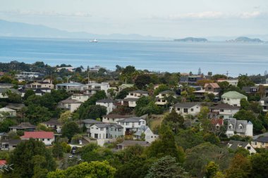 Browns Körfezi yerleşim alanı manzarası, Auckland, Yeni Zelanda