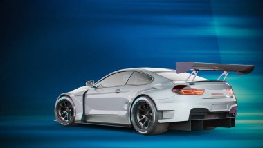 3d rendering of a brand new car on a blue background