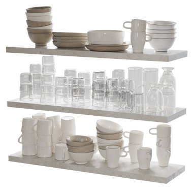 set of different dishes isolated on white background