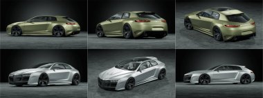 Markasız, jenerik konsept bir arabanın 3 boyutlu çizimi