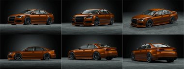 Stüdyo ortamında markasız, jenerik konsept bir arabanın 3 boyutlu çizimi