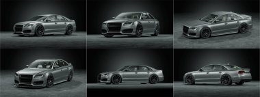 Stüdyo ortamında markasız, jenerik konsept bir arabanın 3 boyutlu çizimi