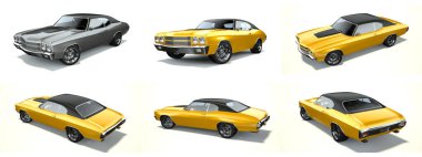 Stüdyo ortamında markasız bir genel otomobilin 3d render