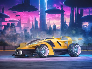 Markasız, jenerik konsept bir arabanın 3 boyutlu çizimi