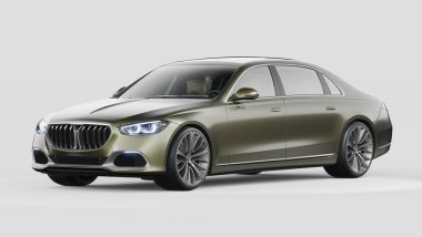 Stüdyo ortamında markasız, jenerik konsept bir arabanın 3 boyutlu çizimi