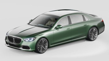 Stüdyo ortamında markasız, jenerik konsept bir arabanın 3 boyutlu çizimi