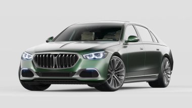 Stüdyo ortamında markasız, jenerik konsept bir arabanın 3 boyutlu çizimi