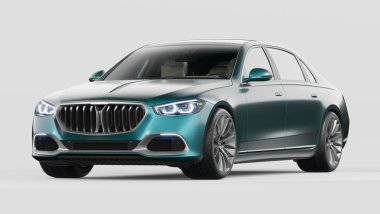 Stüdyo ortamında markasız, jenerik konsept bir arabanın 3 boyutlu çizimi